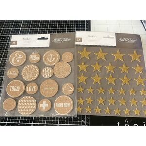 Studio Calico Embellishment Lot Cork Circle Stickers And Glittered Stars Gold
